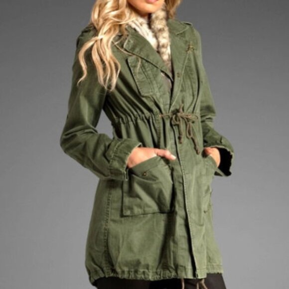 Free People Fur Trim Green Parka Coat Jacket Vintage Rare S - Picture 2 of 2